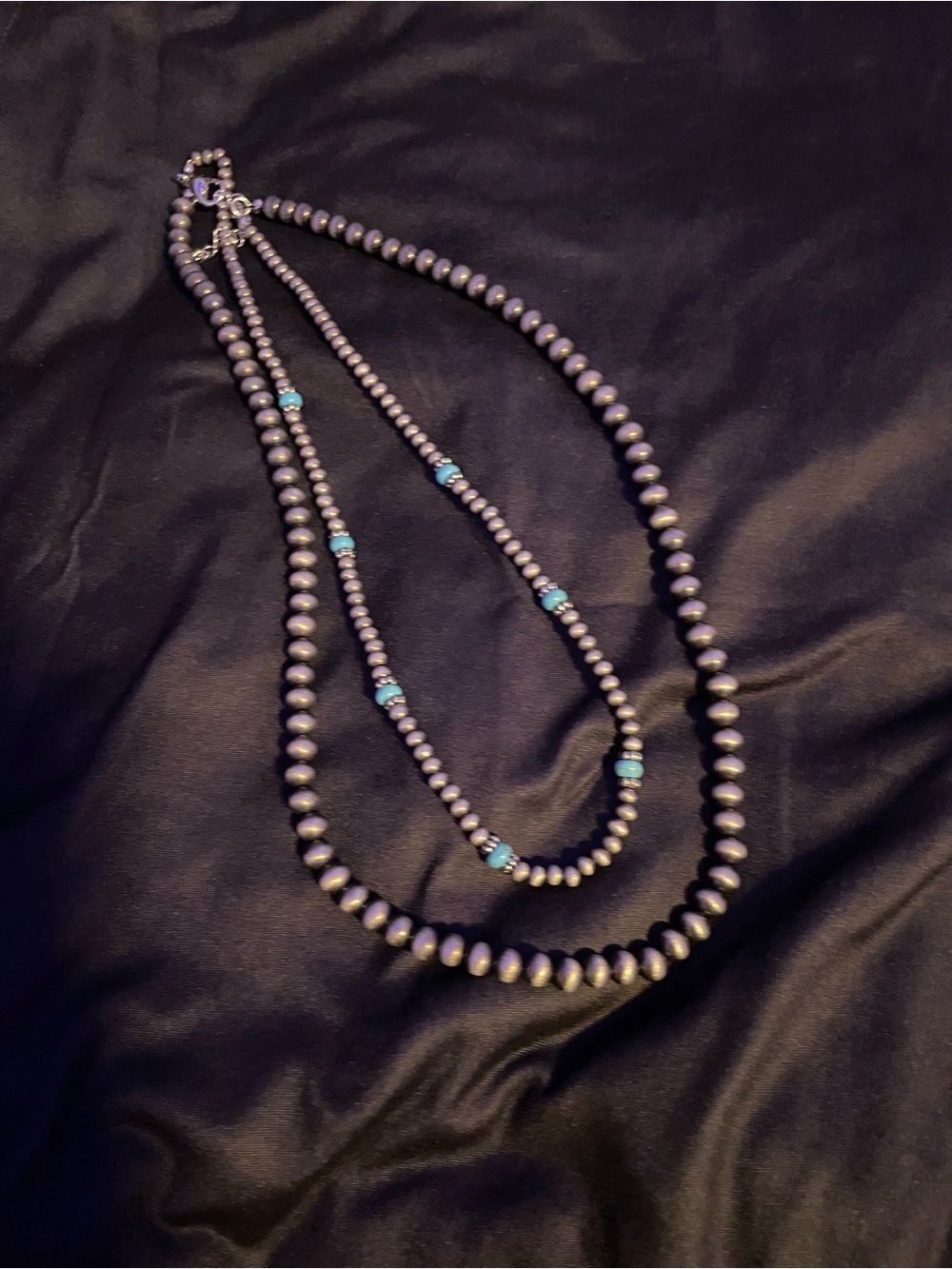 SHEIN Silver-Tone Layered Necklace with Turquoise Bead Accents